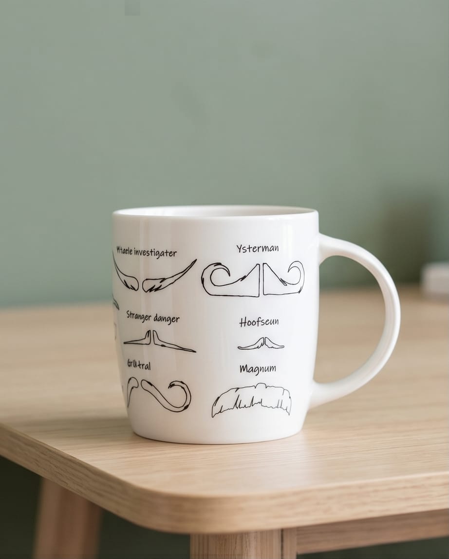 White ceramic Manly Moustache Mug