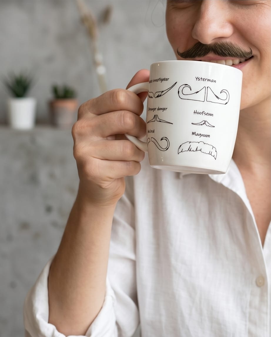 White ceramic Manly Moustache Mug