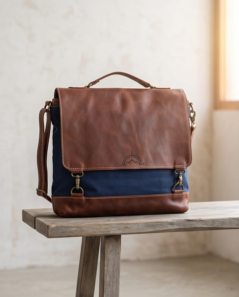 Boot & Rally Leather Canvas Laptop Bag