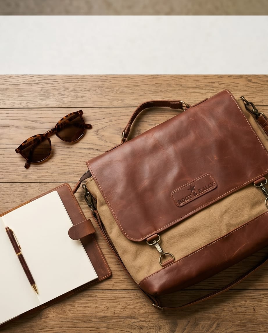 Boot & Rally Leather Canvas Laptop Bag