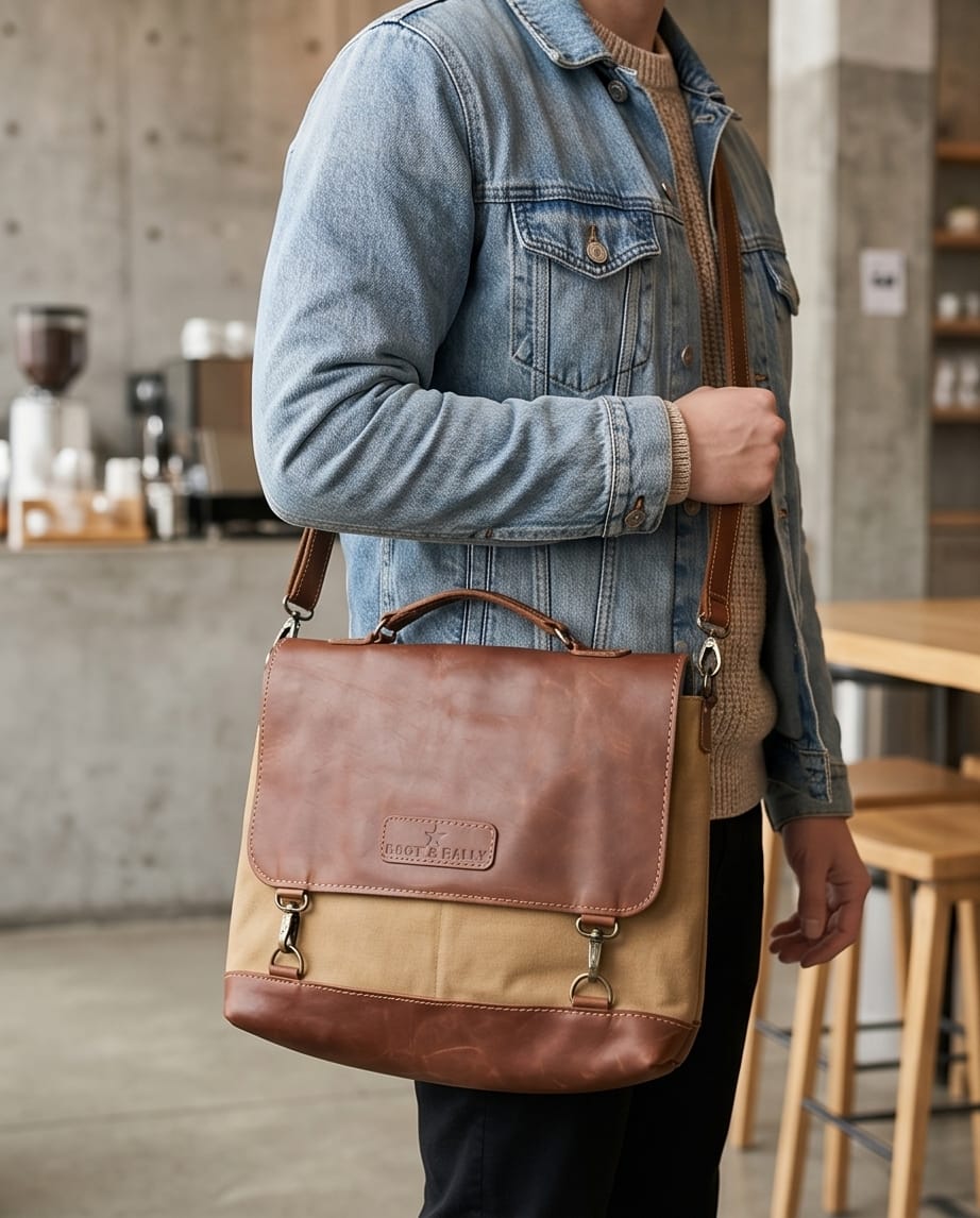 Boot & Rally Leather Canvas Laptop Bag