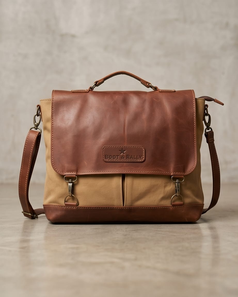 Boot & Rally Leather Canvas Laptop Bag